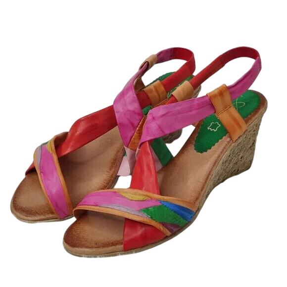 Azura Pink Multicolor Wedge Heel Strappy Sandals Size 9 - Picture 1 of 8